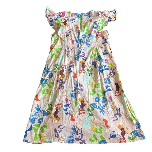 Tanya Taylor Light Pink Colorful Floral Print Dress Midi Short Sleeve Size 18 - Picture 6 of 12